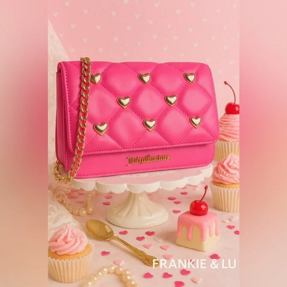 Juicy Couture Colorful Love Quilted Heart Stud Flap Crossbody Bag Pink NWT - Picture 1 of 6